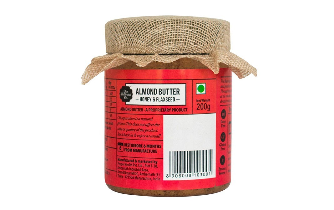 The Butternut Co. Almond Butter, Honey & Flaxseed   Glass Jar  200 grams